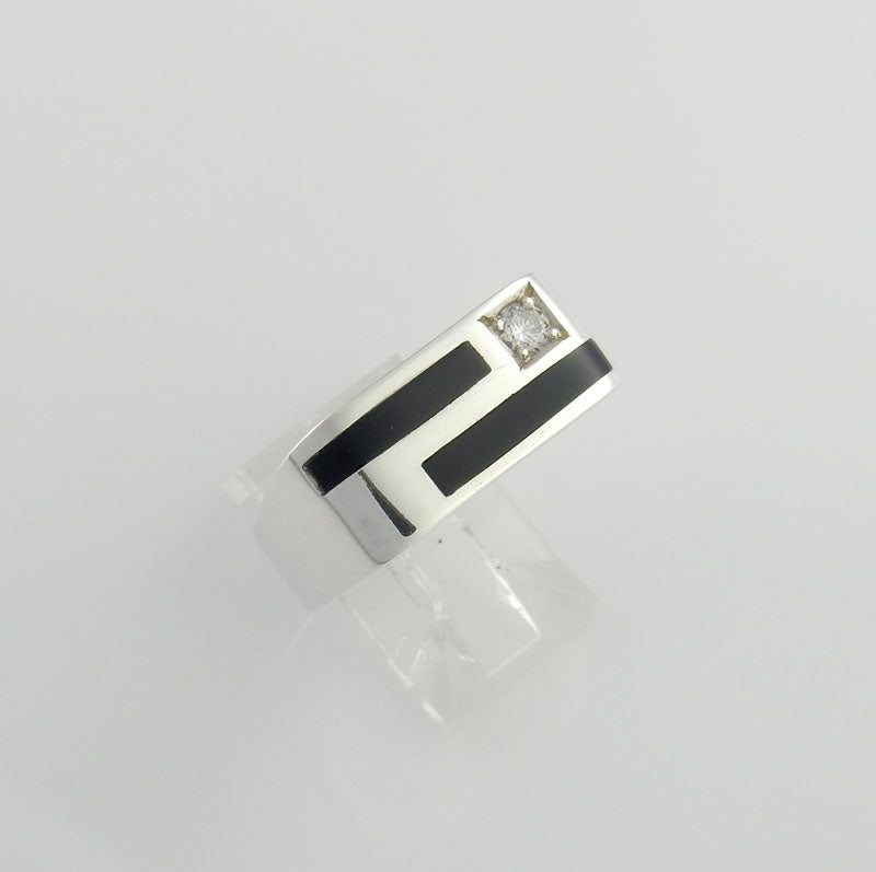 Sterling Silver Black Onyx Zirconium Men's Ring Size 10 - DeSantis