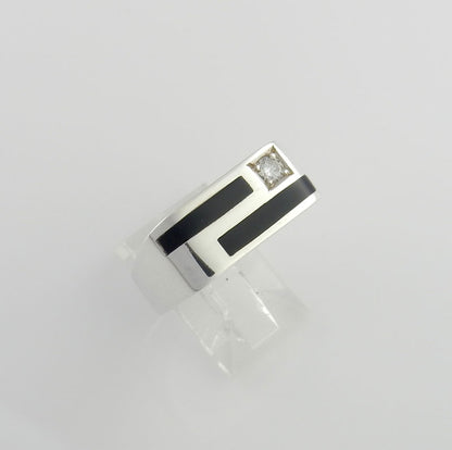 Sterling Silver Black Onyx Zirconium Men's Ring Size 10 - DeSantis