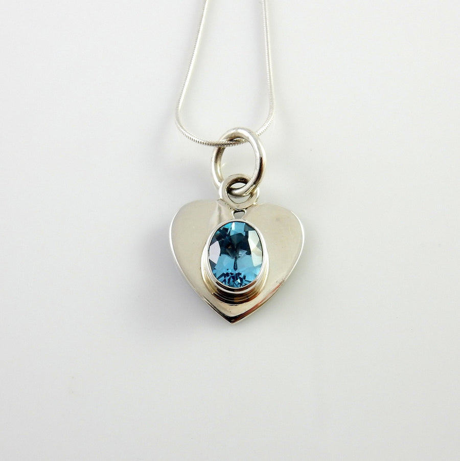 Sterling Silver Blue Topaz Handmade Heart Pendant, Beautiful silver topaz drop pendant, topaz designer silver .925 drop pendant with chain - DeSantis