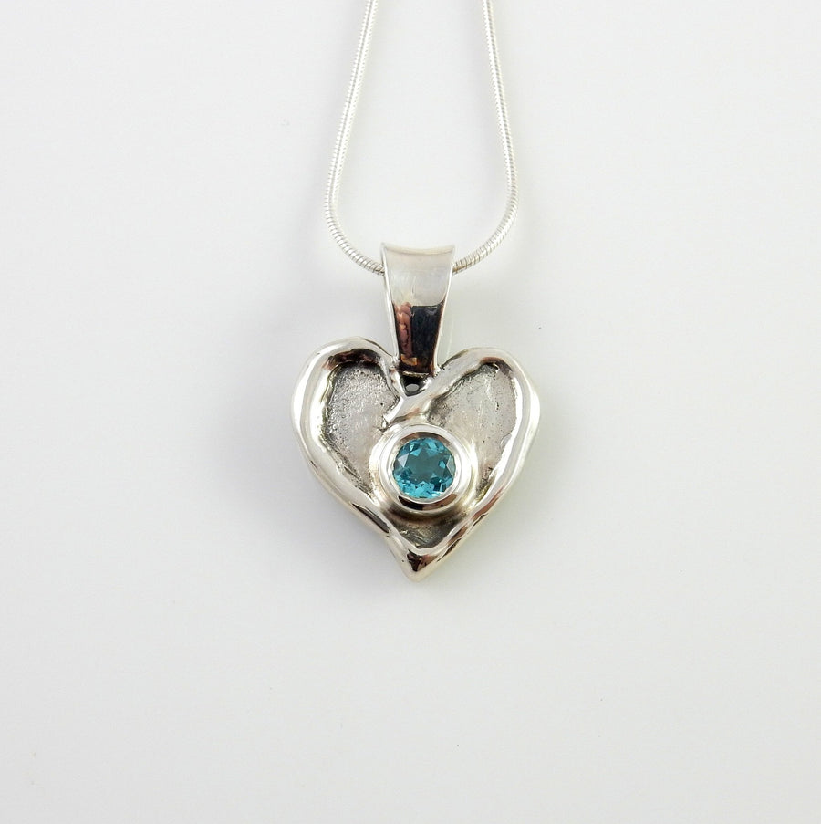 Sterling Silver Blue Topaz Handmade Heart Pendant, Beautiful silver topaz drop pendant, topaz designer silver .925 drop pendant with chain - DeSantis