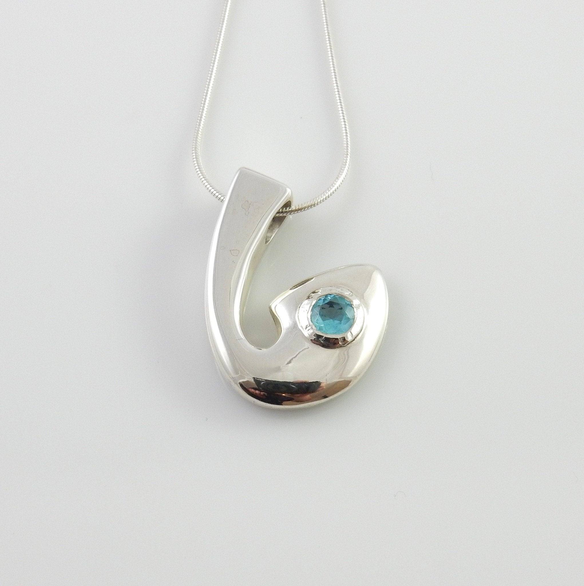 Sterling Silver Blue Topaz Handmade Pendant, Beautiful silver topaz drop pendant, topaz designer silver .925 drop pendant with chain - DeSantis