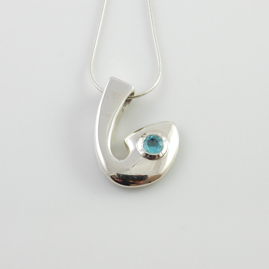 Sterling Silver Blue Topaz Handmade Pendant, Beautiful silver topaz drop pendant, topaz designer silver .925 drop pendant with chain - DeSantis