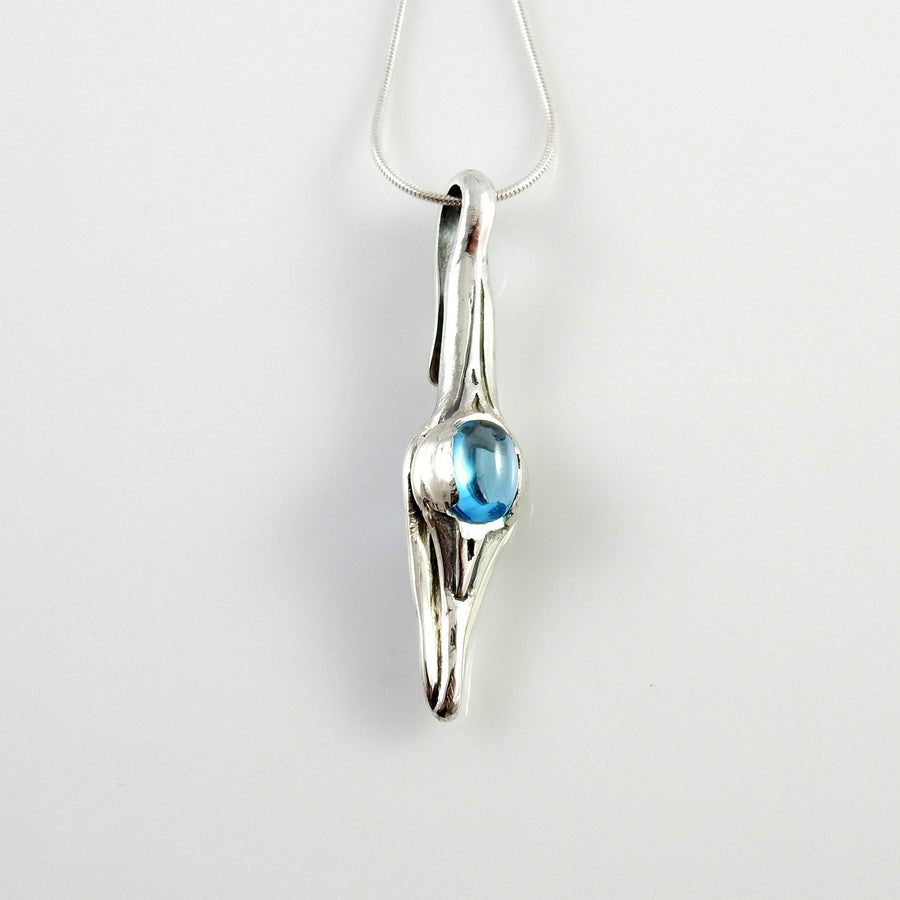 Sterling Silver Blue Topaz Handmade Pendant, Beautiful silver topaz drop pendant, topaz designer silver .925 drop pendant with chain - DeSantis