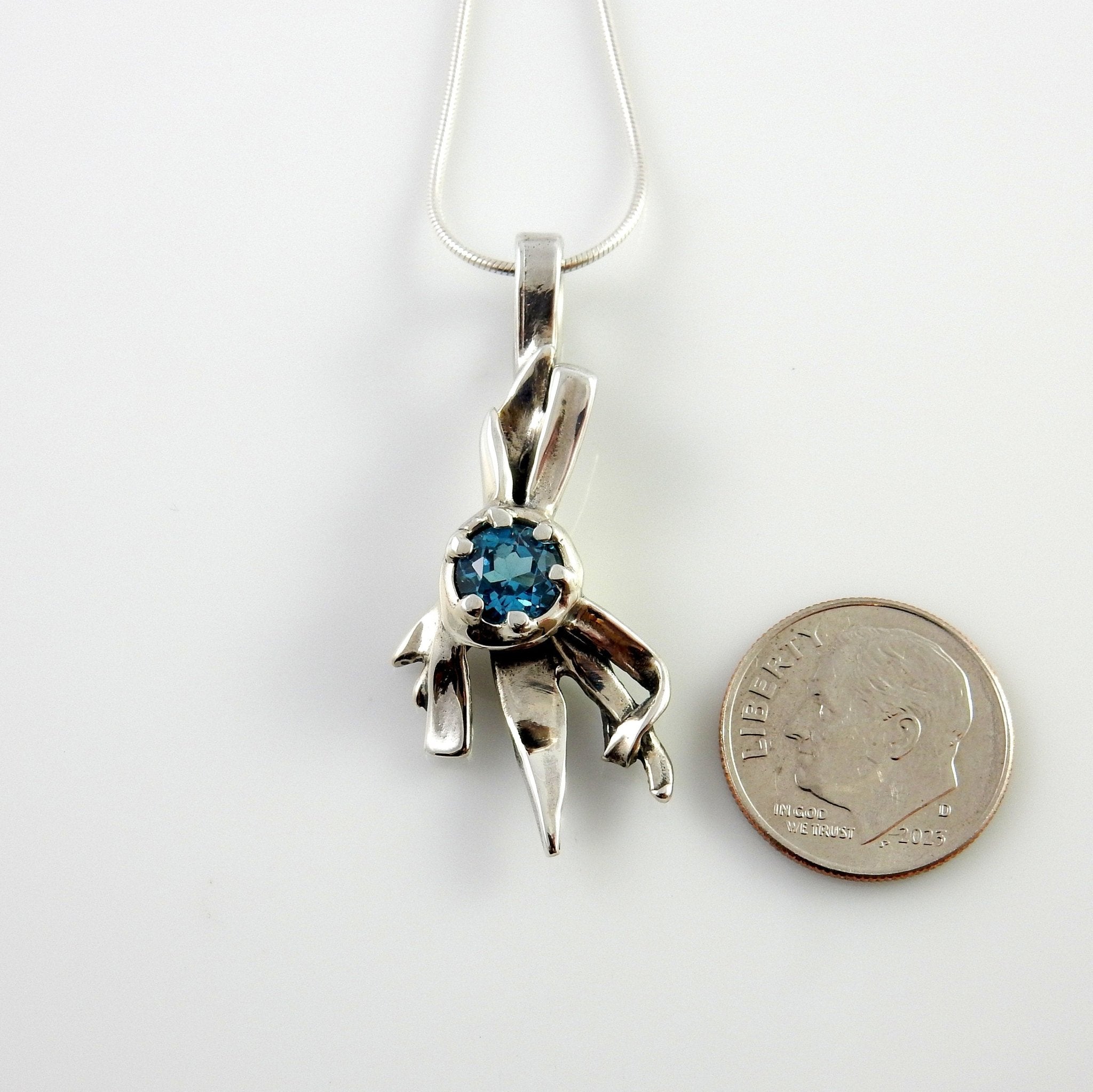 Sterling Silver Blue Topaz Handmade Pendant, Beautiful silver topaz drop pendant, topaz designer silver .925 drop pendant with chain - DeSantis