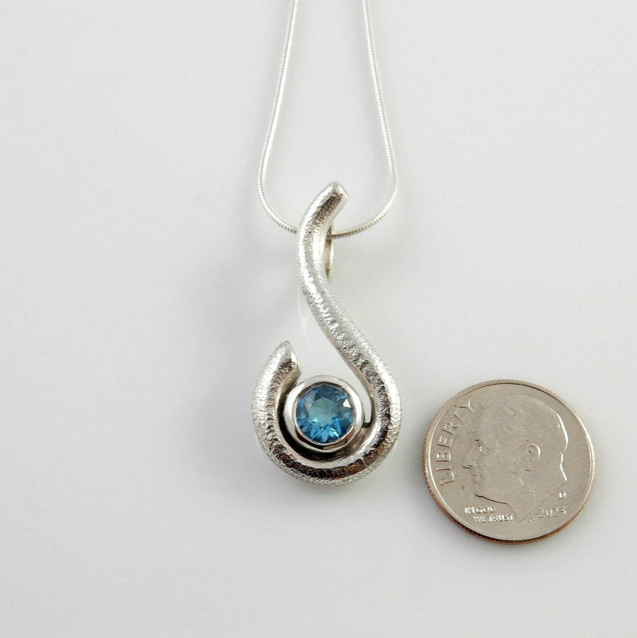 Sterling Silver Blue Topaz Handmade Pendant, Beautiful silver topaz drop pendant, topaz designer silver .925 drop pendant with chain - DeSantis