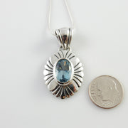 Sterling Silver Blue Topaz Handmade Pendant, Beautiful silver topaz drop pendant, topaz designer silver .925 drop pendant with chain - DeSantis