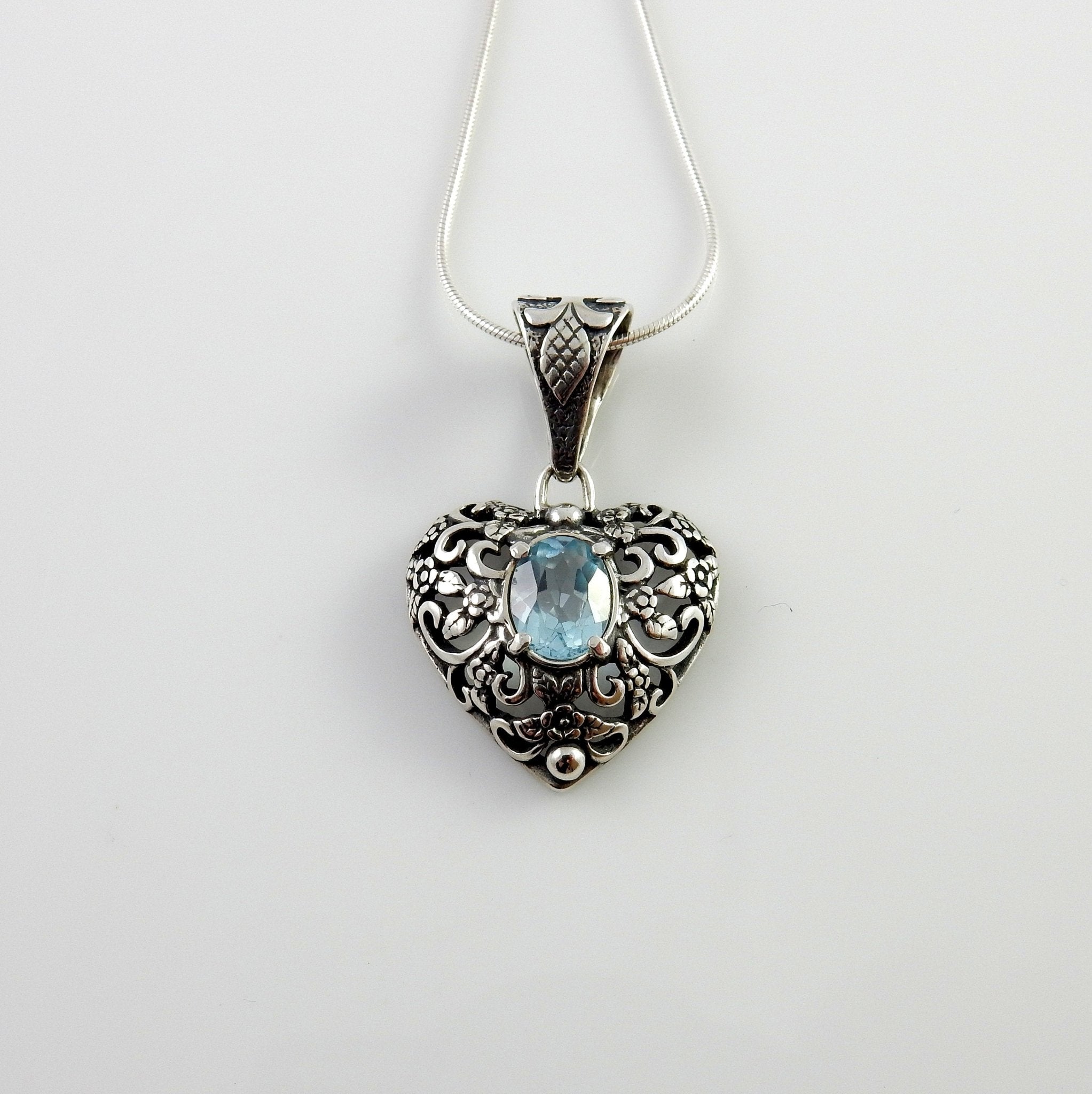 Sterling Silver Blue Topaz Handmade Pendant, Beautiful silver topaz drop pendant, topaz designer silver .925 drop pendant with chain - DeSantis