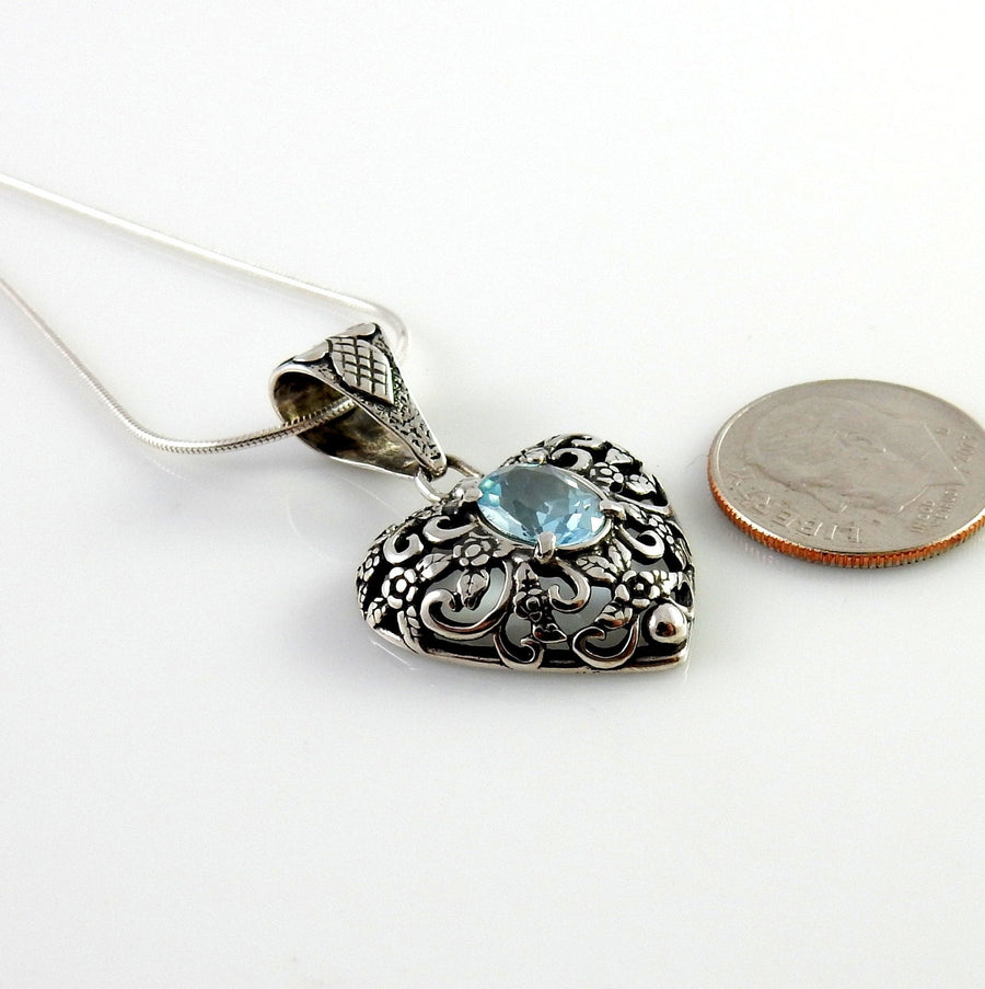 Sterling Silver Blue Topaz Handmade Pendant, Beautiful silver topaz drop pendant, topaz designer silver .925 drop pendant with chain - DeSantis