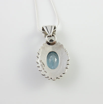 Sterling Silver Blue Topaz Handmade Pendant, Beautiful silver topaz drop pendant, topaz designer silver .925 drop pendant with chain - DeSantis