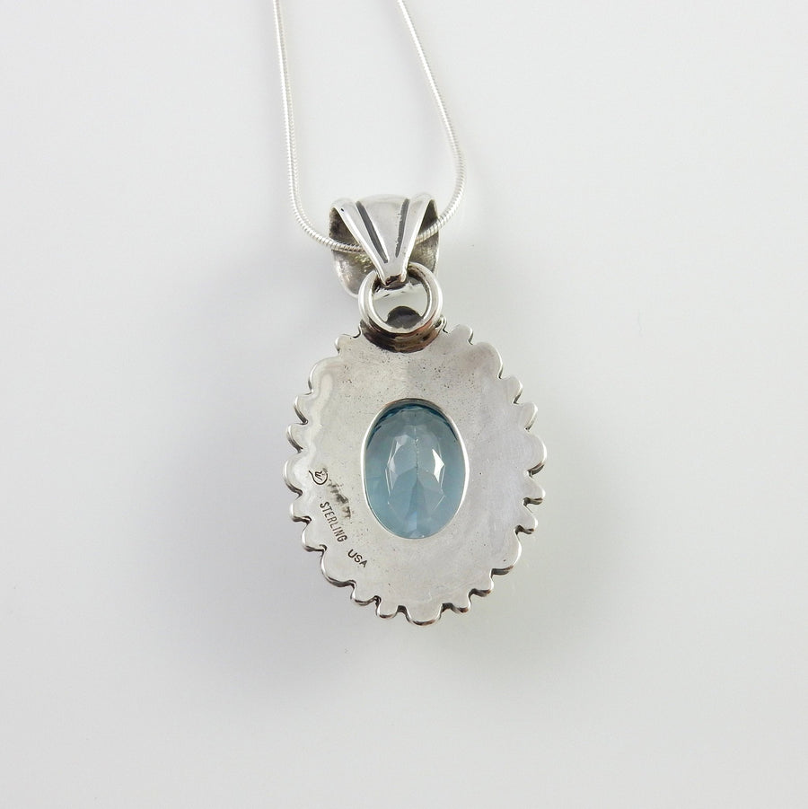 Sterling Silver Blue Topaz Handmade Pendant, Beautiful silver topaz drop pendant, topaz designer silver .925 drop pendant with chain - DeSantis