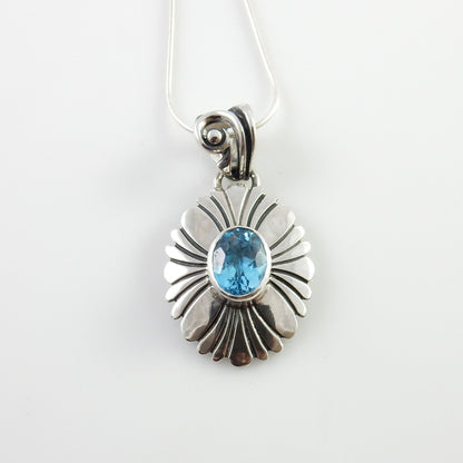 Sterling Silver Blue Topaz Handmade Pendant, Beautiful silver topaz drop pendant, topaz designer silver .925 drop pendant with chain - DeSantis
