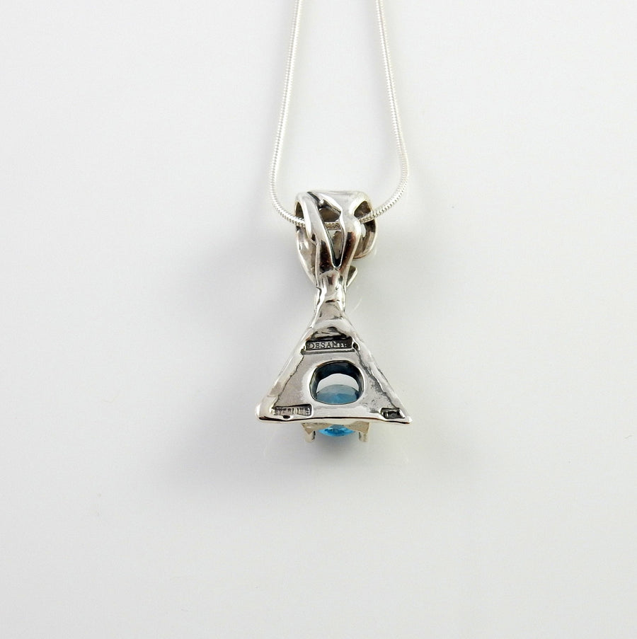 Sterling Silver Blue Topaz Handmade Pendant, Beautiful silver topaz drop pendant, topaz designer silver .925 drop pendant with chain - DeSantis