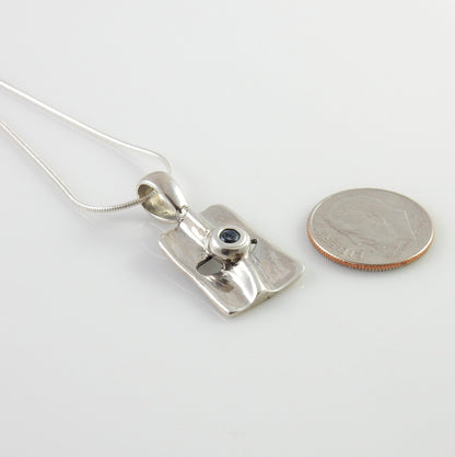 Sterling Silver Blue Topaz Handmade Pendant, Beautiful silver topaz drop pendant, topaz designer silver .925 drop pendant with chain - DeSantis