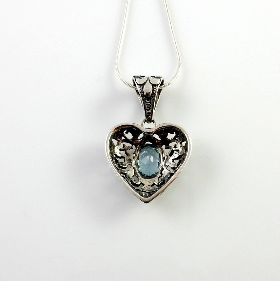 Sterling Silver Blue Topaz Handmade Pendant, Beautiful silver topaz drop pendant, topaz designer silver .925 drop pendant with chain - DeSantis