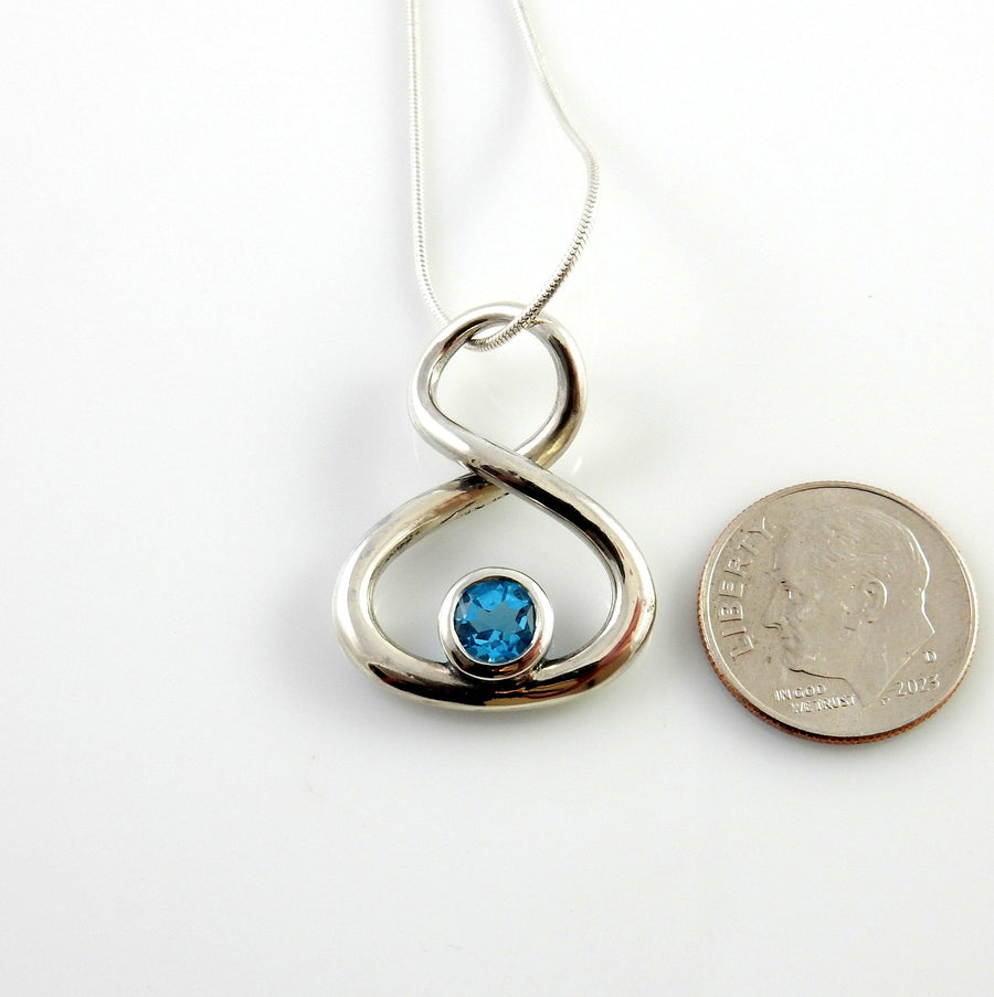 Sterling Silver Blue Topaz Handmade Pendant, Beautiful silver topaz drop pendant, topaz designer silver .925 drop pendant with chain - DeSantis