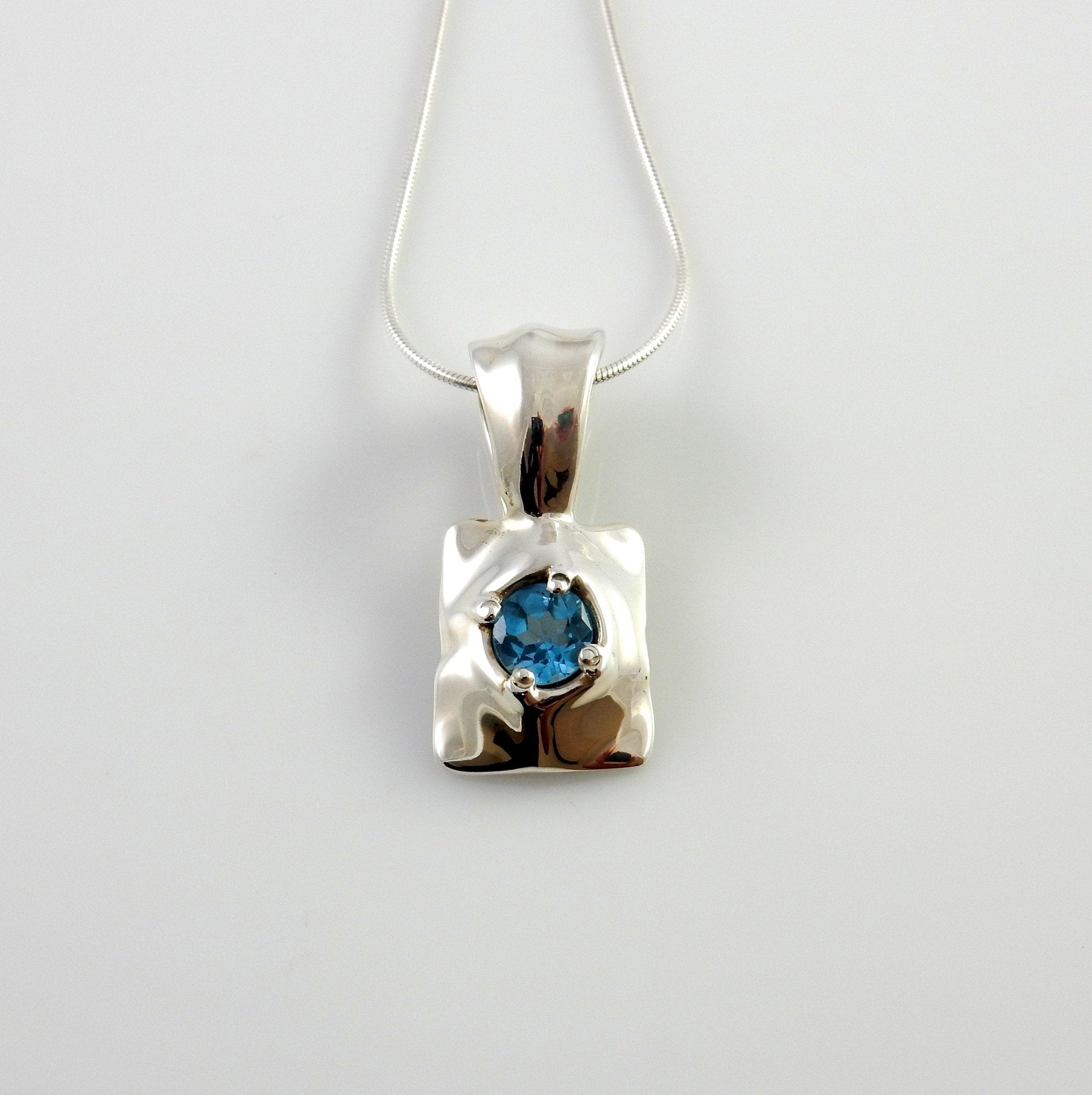 Sterling Silver Blue Topaz Handmade Pendant, Beautiful silver topaz drop pendant, topaz designer silver .925 drop pendant with chain - DeSantis