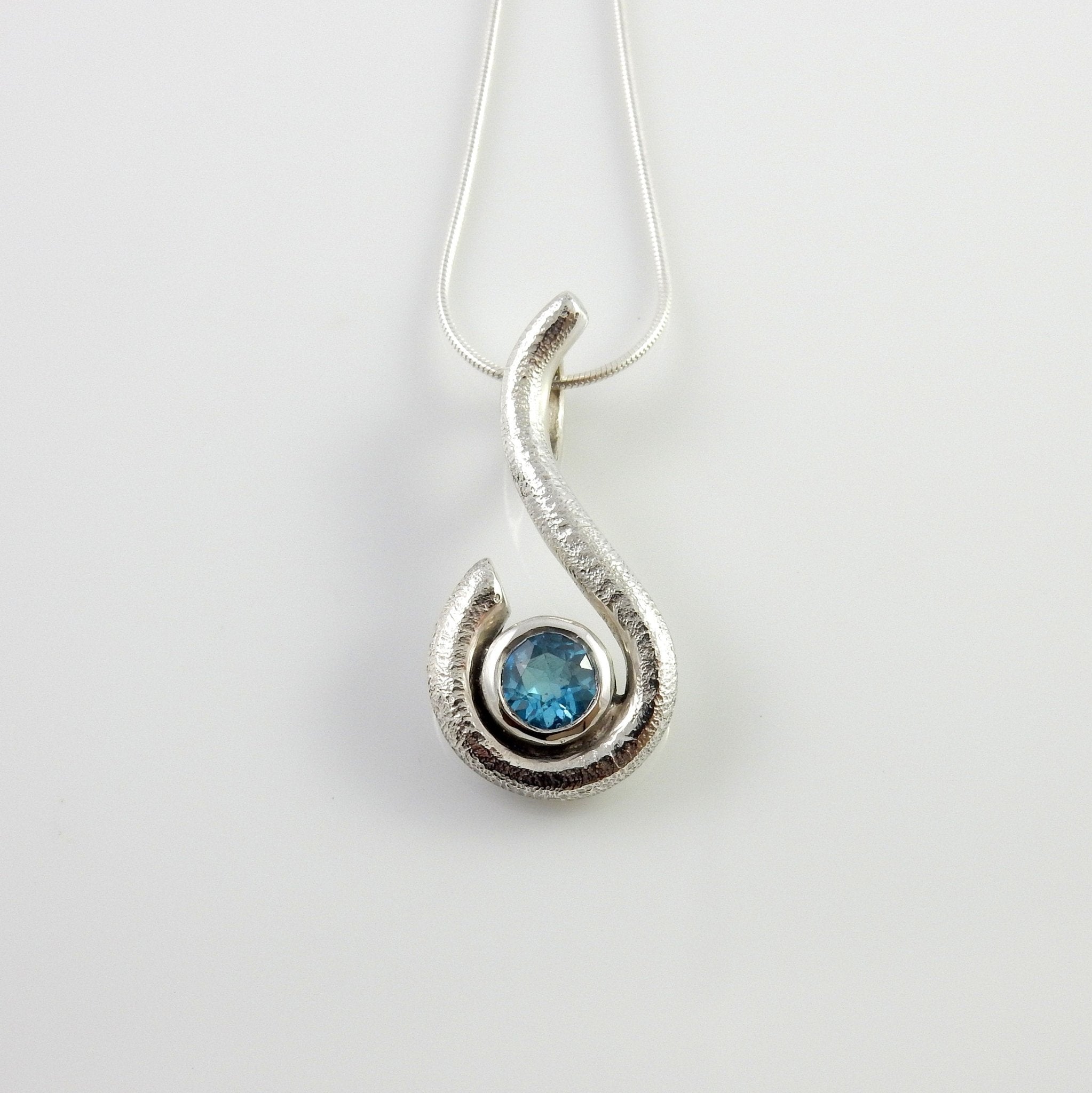 Sterling Silver Blue Topaz Handmade Pendant, Beautiful silver topaz drop pendant, topaz designer silver .925 drop pendant with chain - DeSantis