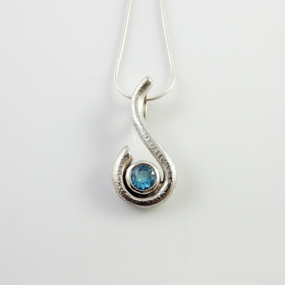 Sterling Silver Blue Topaz Handmade Pendant, Beautiful silver topaz drop pendant, topaz designer silver .925 drop pendant with chain - DeSantis
