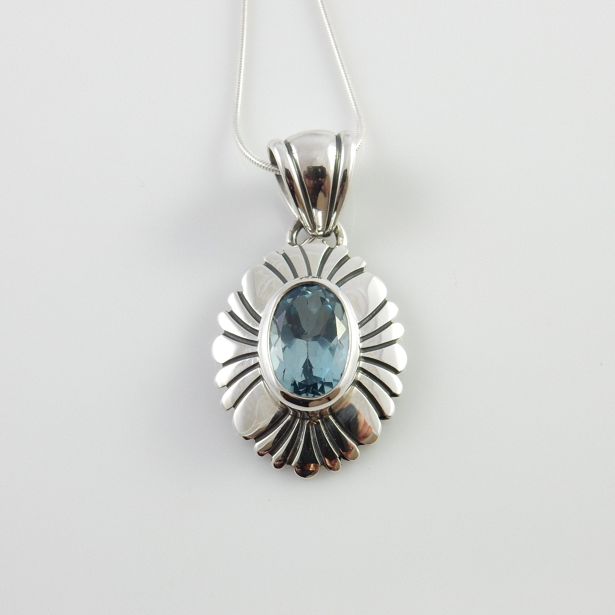 Sterling Silver Blue Topaz Handmade Pendant, Beautiful silver topaz drop pendant, topaz designer silver .925 drop pendant with chain - DeSantis