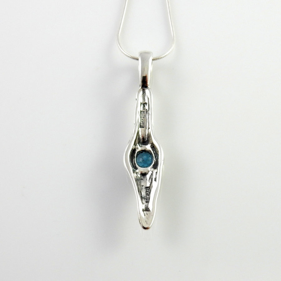 Sterling Silver Blue Topaz Handmade Pendant, Beautiful silver topaz drop pendant, topaz designer silver .925 drop pendant with chain - DeSantis