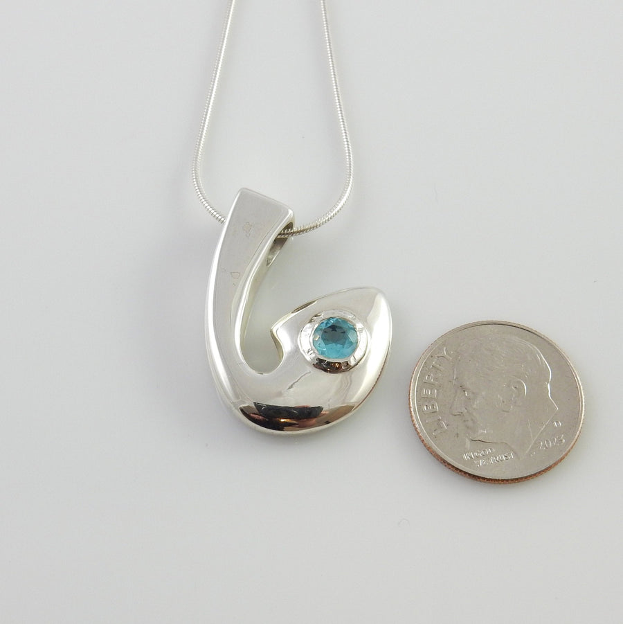 Sterling Silver Blue Topaz Handmade Pendant, Beautiful silver topaz drop pendant, topaz designer silver .925 drop pendant with chain - DeSantis