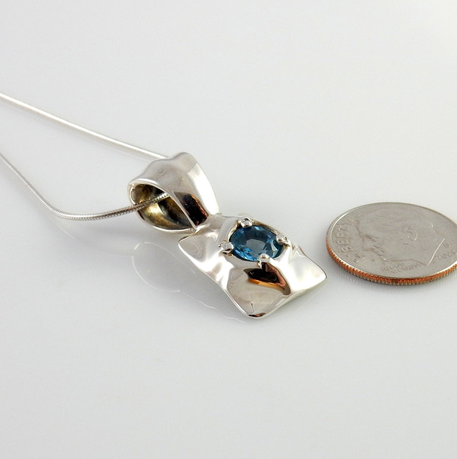 Sterling Silver Blue Topaz Handmade Pendant, Beautiful silver topaz drop pendant, topaz designer silver .925 drop pendant with chain - DeSantis