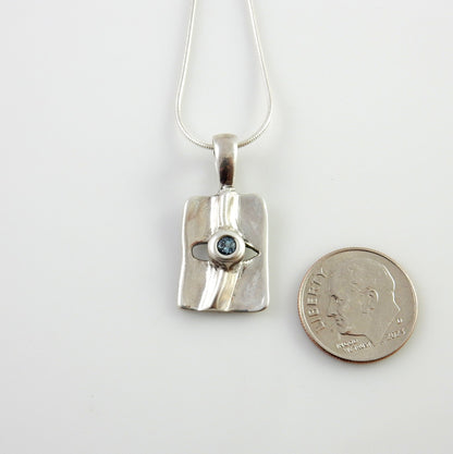 Sterling Silver Blue Topaz Handmade Pendant, Beautiful silver topaz drop pendant, topaz designer silver .925 drop pendant with chain - DeSantis