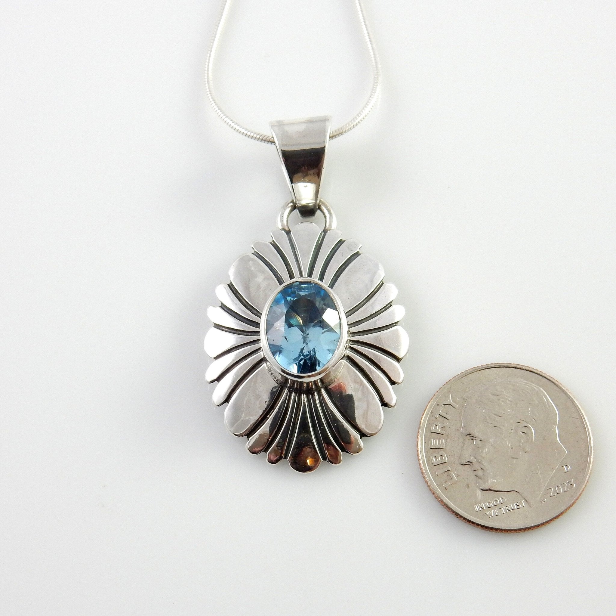 Sterling Silver Blue Topaz Handmade Pendant, Beautiful silver topaz drop pendant, topaz designer silver drop pendant with chain - DeSantis