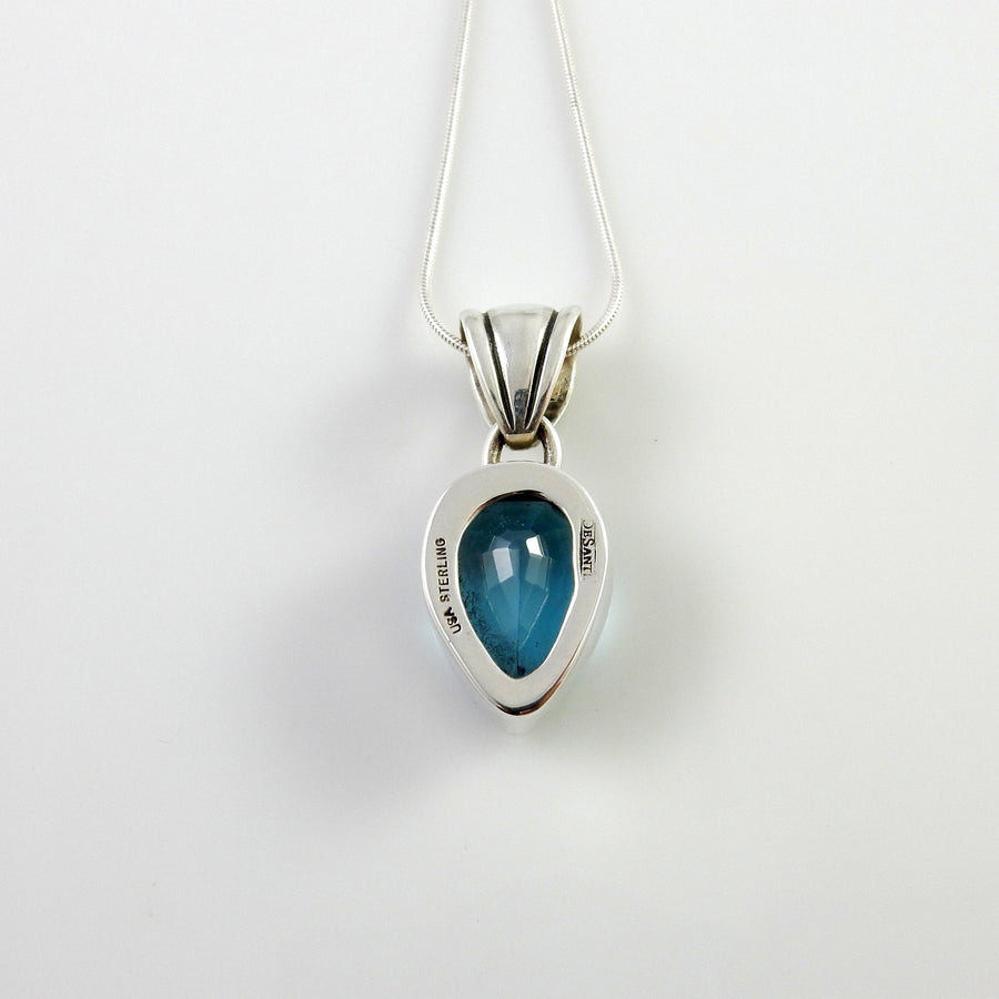 Sterling Silver Blue Topaz Handmade Pendant, Beautiful silver topaz drop pendant, topaz designer silver drop teardrop pendant with chain - DeSantis