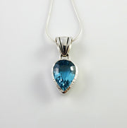 Sterling Silver Blue Topaz Handmade Pendant, Beautiful silver topaz drop pendant, topaz designer silver drop teardrop pendant with chain - DeSantis