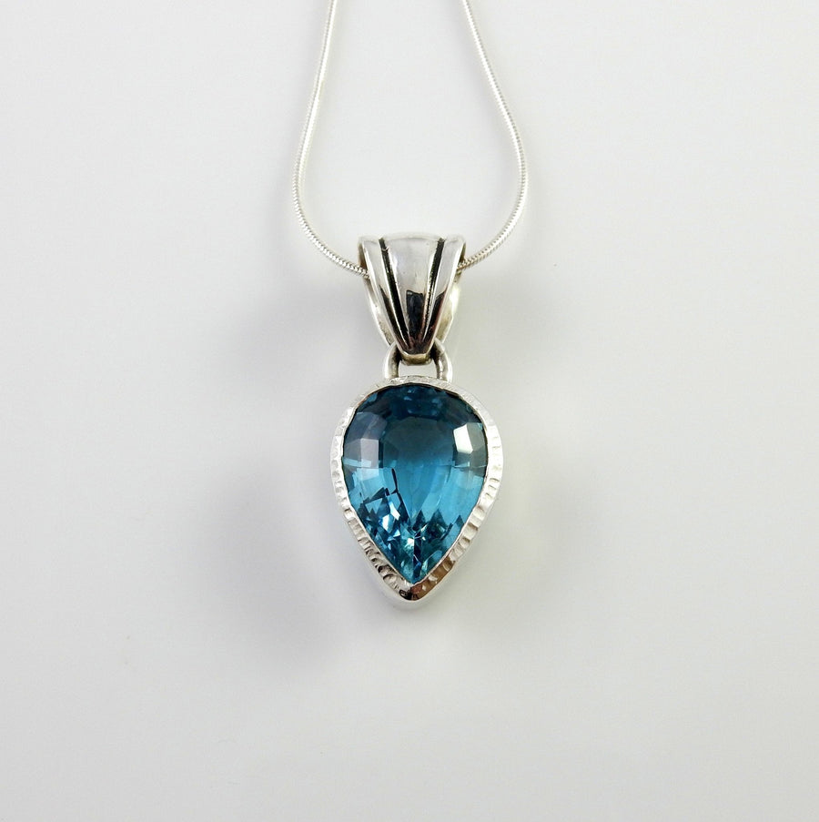 Sterling Silver Blue Topaz Handmade Pendant, Beautiful silver topaz drop pendant, topaz designer silver drop teardrop pendant with chain - DeSantis