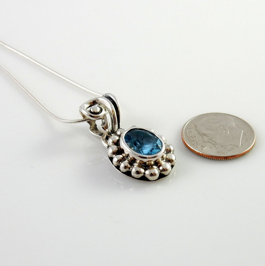 Sterling Silver Blue Topaz Handmade Pendant, Beautiful silver topaz drop pendant, topaz southwestern silver .925 pendant - DeSantis