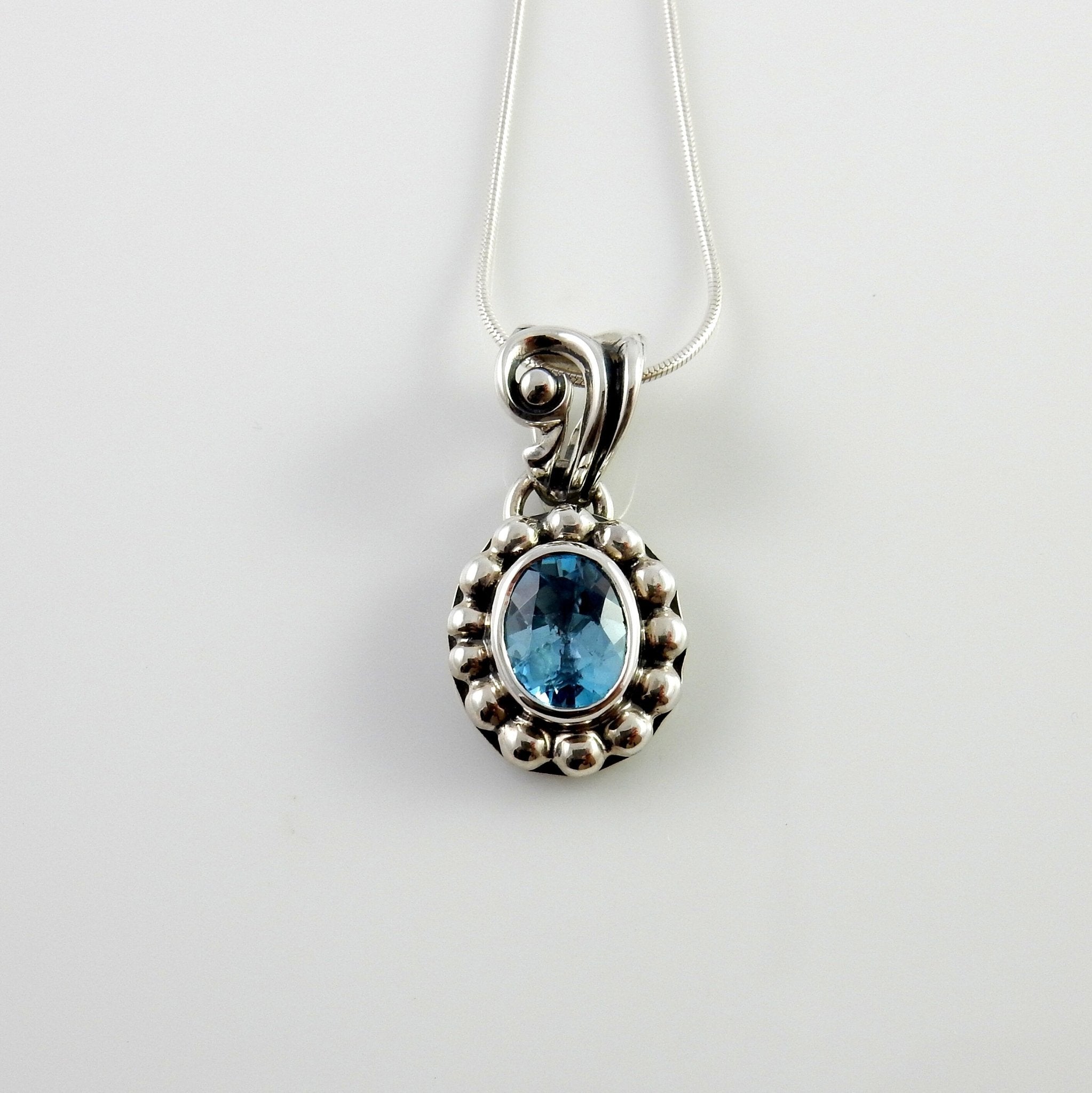 Sterling Silver Blue Topaz Handmade Pendant, Beautiful silver topaz drop pendant, topaz southwestern silver .925 pendant - DeSantis