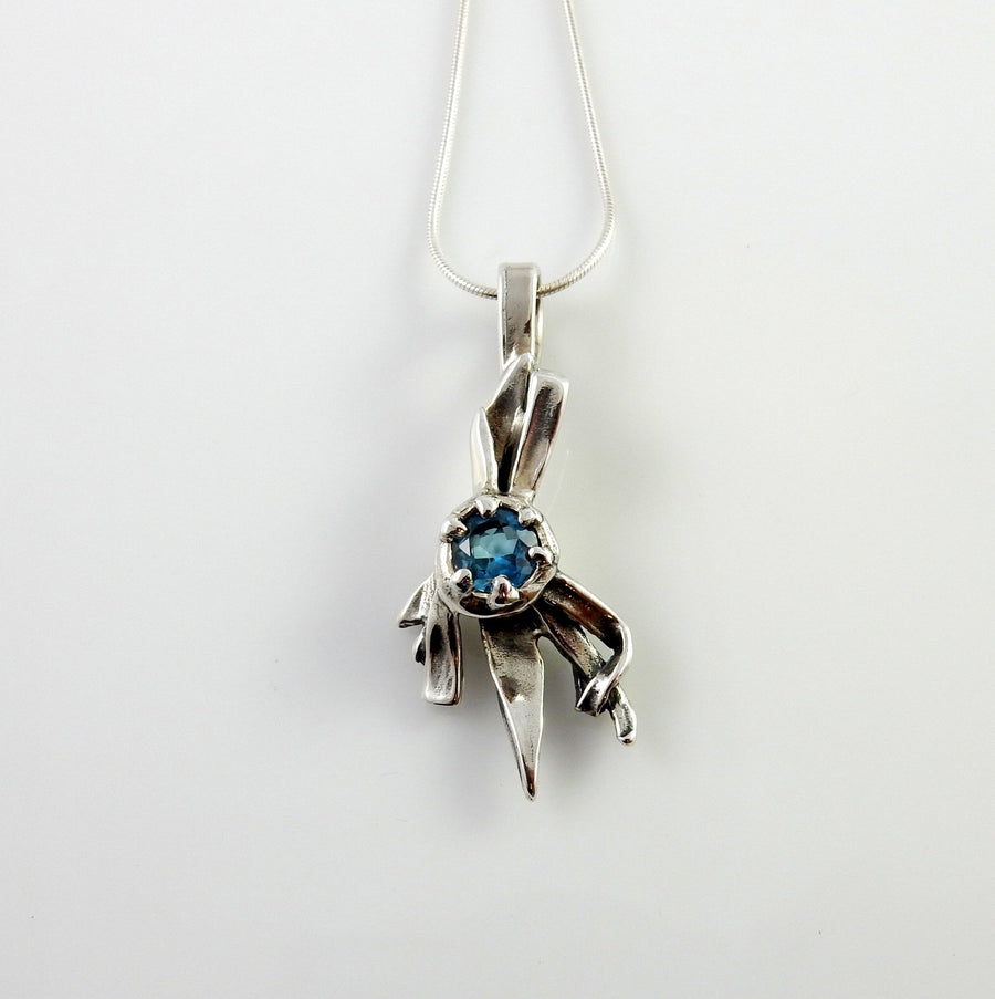 Sterling Silver Blue Topaz Handmade Pendant, silver topaz drop hippie pendant, topaz designer silver .925 drop pendant with chain - DeSantis