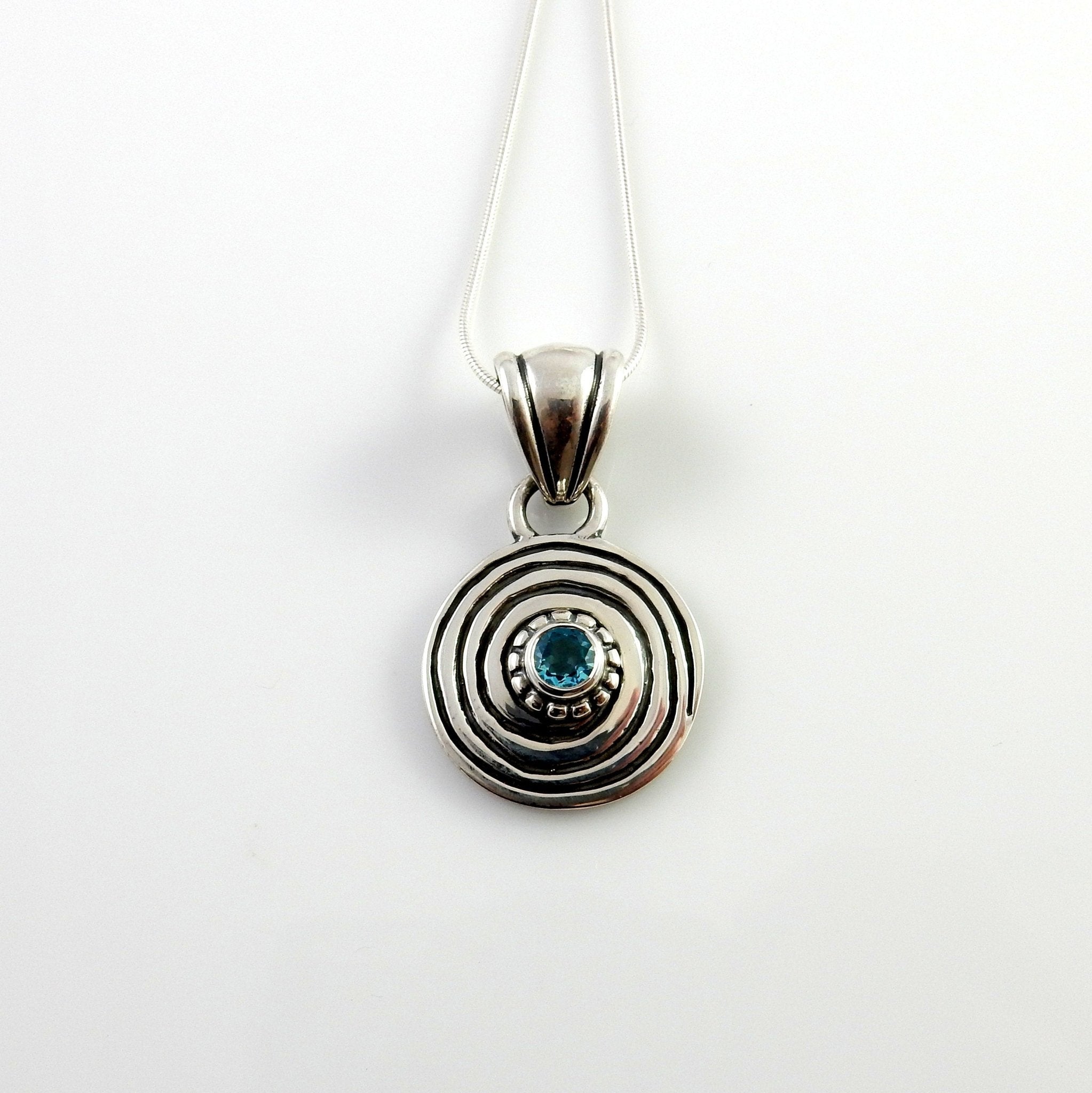 Sterling Silver Blue Topaz Handmade Pendant, silver topaz drop pendant, topaz designer silver drop pendant with chain - DeSantis