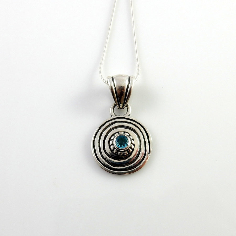 Sterling Silver Blue Topaz Handmade Pendant, silver topaz drop pendant, topaz designer silver drop pendant with chain - DeSantis