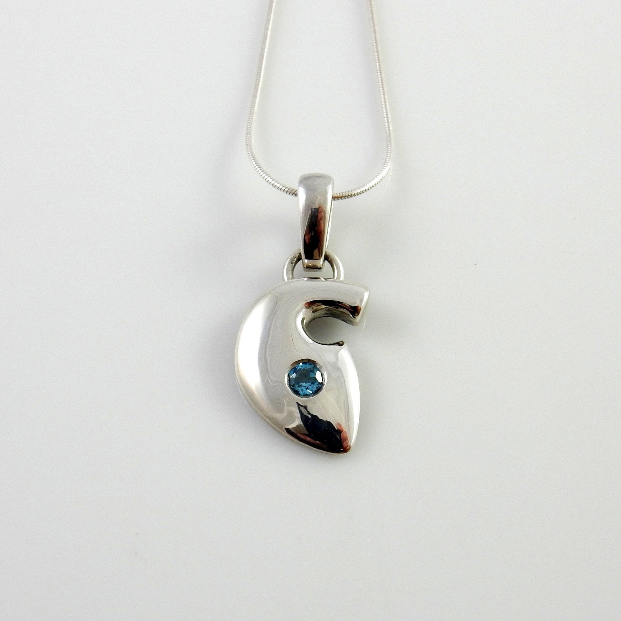 Sterling Silver Blue Topaz Pendant, silver handmade topaz drop pendant, topaz designer silver .925 drop pendant with chain - DeSantis