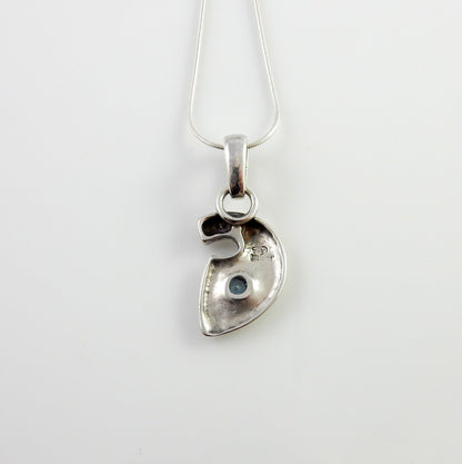 Sterling Silver Blue Topaz Pendant, silver handmade topaz drop pendant, topaz designer silver .925 drop pendant with chain - DeSantis