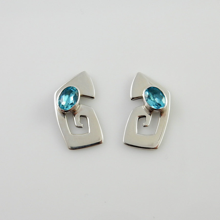 Sterling Silver Blue Topaz Post Earrings - DeSantis