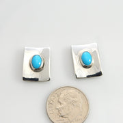 Sterling Silver Blue Turquoise Concave Post Earrings - DeSantis