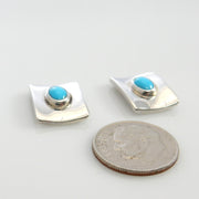 Sterling Silver Blue Turquoise Concave Post Earrings - DeSantis