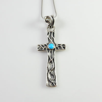 Sterling SIlver Blue Turquoise Cross Pendant - DeSantis