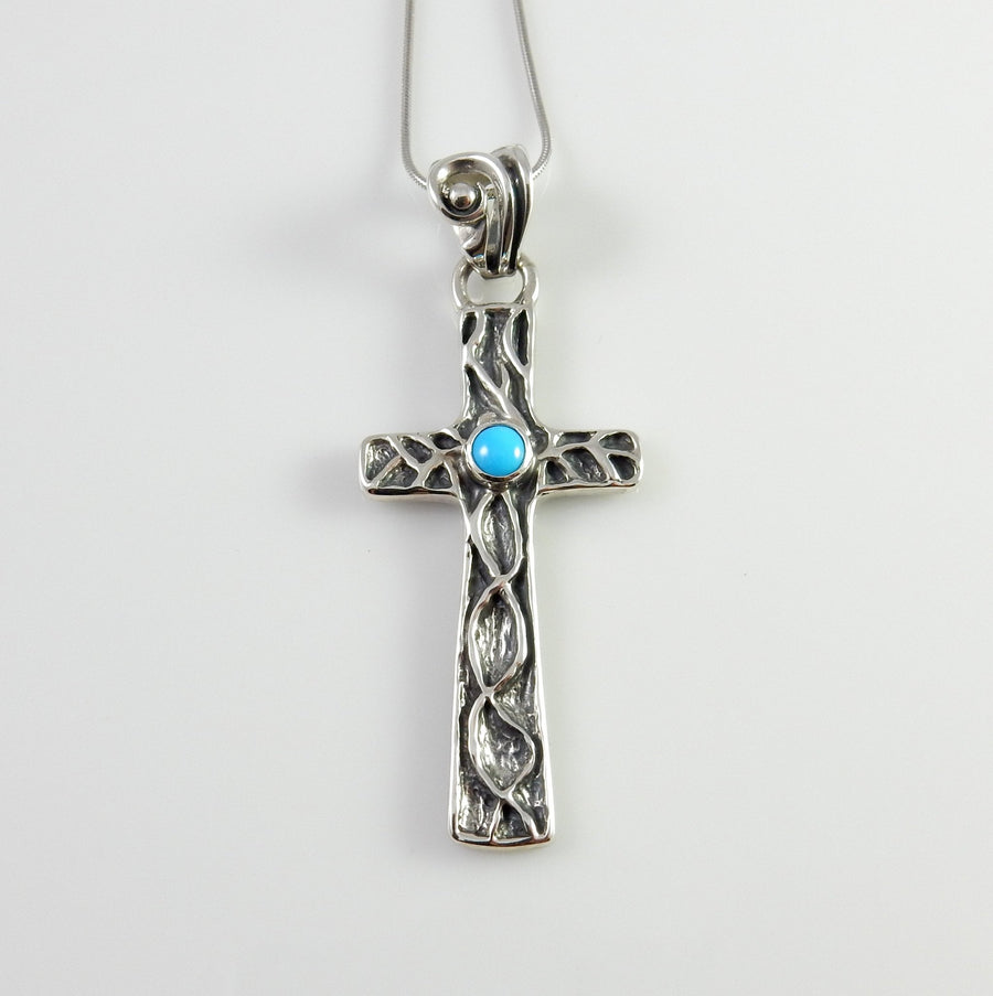 Sterling SIlver Blue Turquoise Cross Pendant - DeSantis