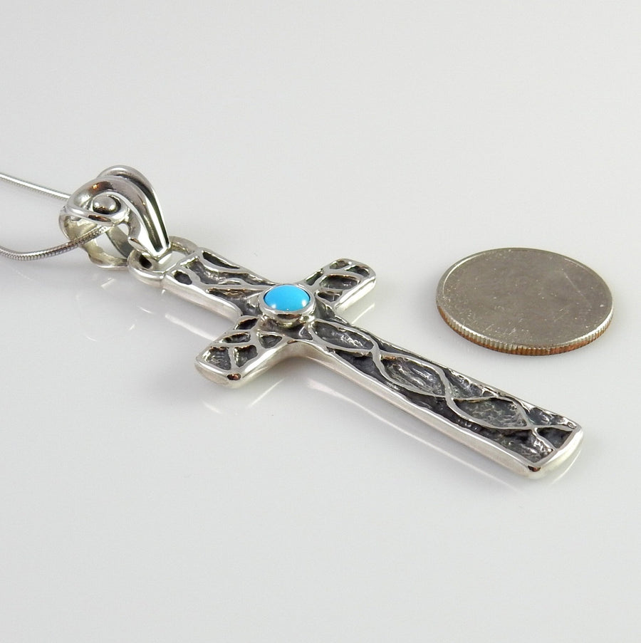 Sterling SIlver Blue Turquoise Cross Pendant - DeSantis