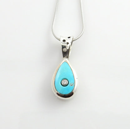 Sterling Silver Blue Turquoise CZ Inlay Pendant - DeSantis