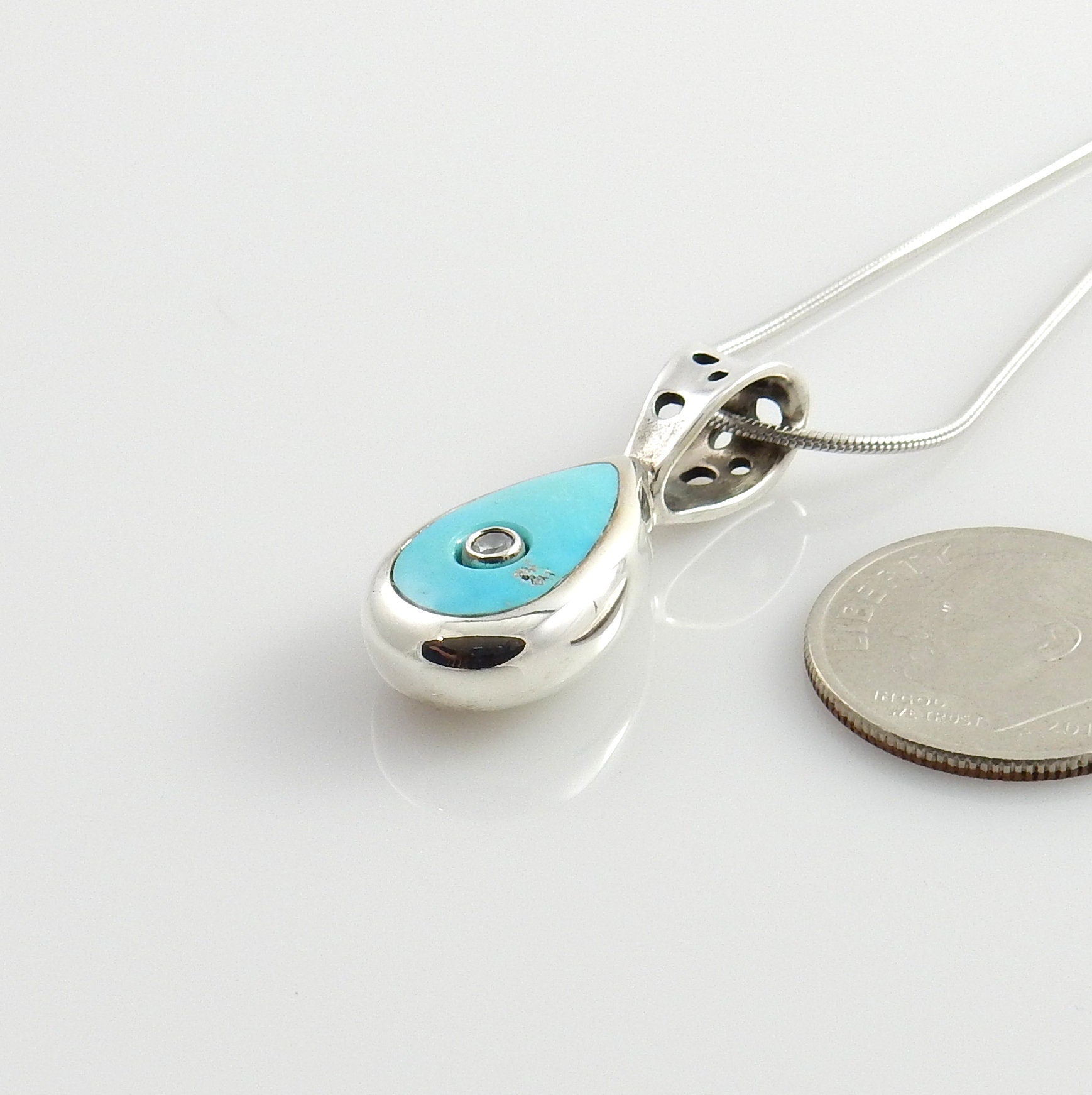 Sterling Silver Blue Turquoise CZ Inlay Pendant - DeSantis