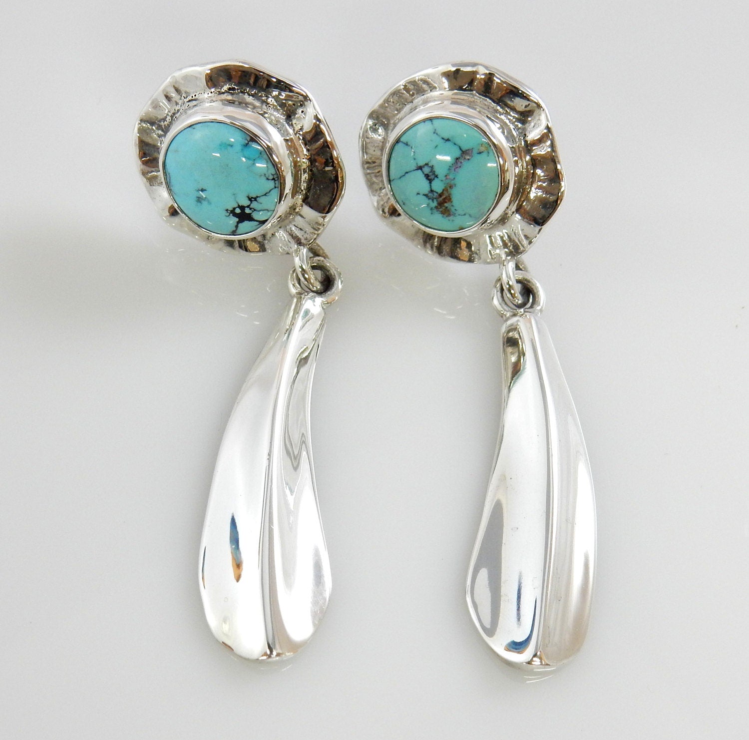 Sterling Silver Blue Turquoise Dangle Post Earrings - DeSantis