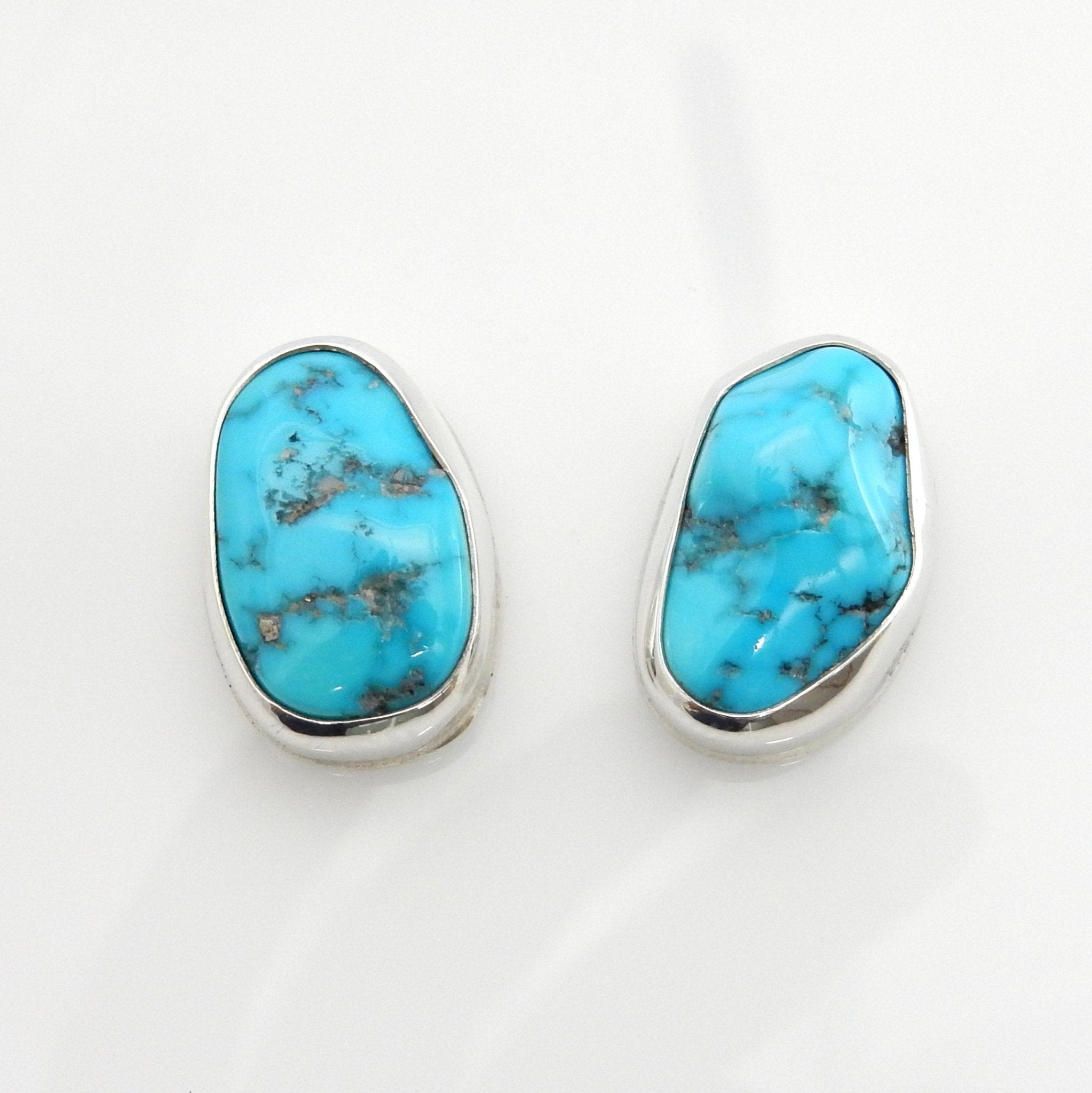 Sterling Silver Blue Turquoise Handmade Post Earrings - DeSantis