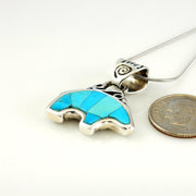 Sterling Silver Blue Turquoise Inlay Bear Pendant - DeSantis