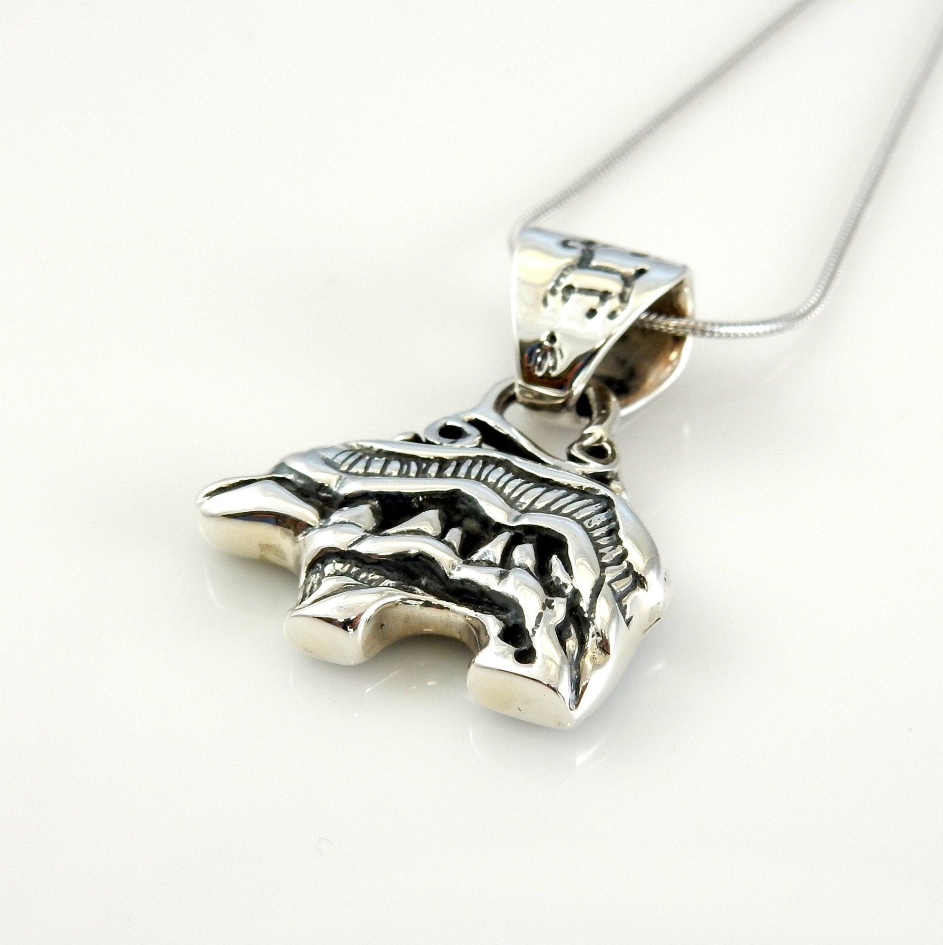 Sterling Silver Blue Turquoise Inlay Bear Pendant - DeSantis